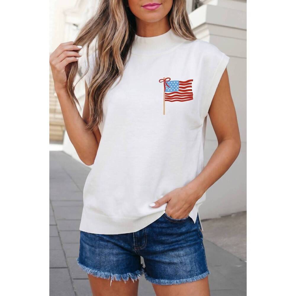 NEW AAPPARELLA patriotic flag double graphic tee in white